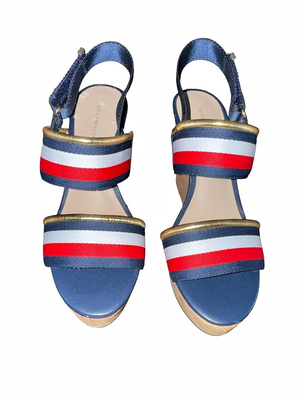 Tommy Hilfiger Striped Wedge Sandals in Blue & Red US 6.5